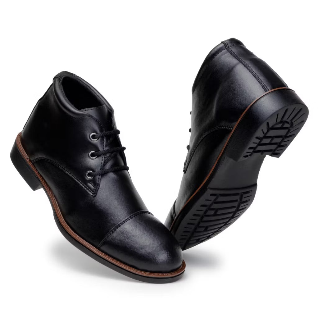 Bota Masculina Casual Social Preta com Cadarço Reforçado Bico Redondo Couro