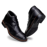 Bota Masculina Casual Social Preta com Cadarço Reforçado Bico Redondo Couro